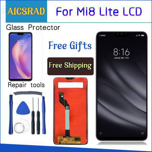 Original For Xiaomi Mi 8 Lite lcd display touch screen Digitizer Assembly 10 touch with frame for mi 8 lite display repair parts