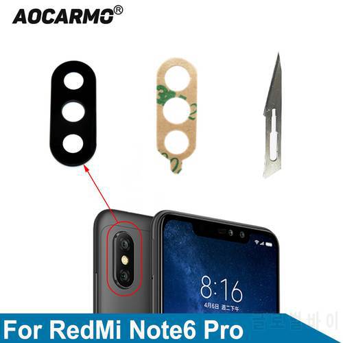 Aocarmo Rear Back Camera Lens Glass Cover With Adhesive Sticker Glue For Xiaomi Redmi Note 6 Pro 6.26