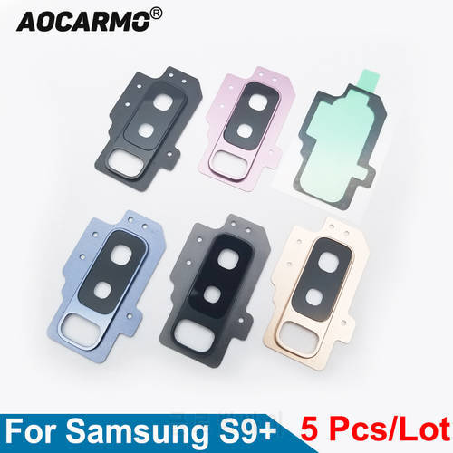Aocarmo 5Pcs For Samsung Galaxy S9+ Rear Back Camera Lens Glass With Ring Cover Frame Adhesive SM-G9650/DS Plus 6.2