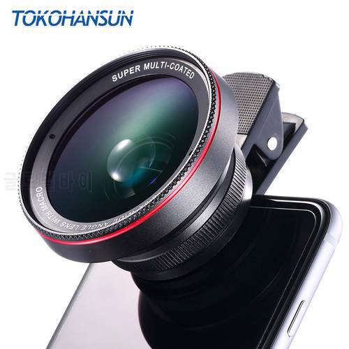 TOKOHANSUN HD Optical Glass 0.6x Wide Angle Lens with 15x Super Macro Lens for IPhone 6s 7 8 Plus Samsung S9 S8 Camera Lens Kit