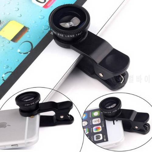 Universal 3in1 Phone Lens Clip-on Fish Eye Lenses Wide Angle Macro Mobile lens For iPhone 5S 6 Samsung note S6 S5 HTC All Phone