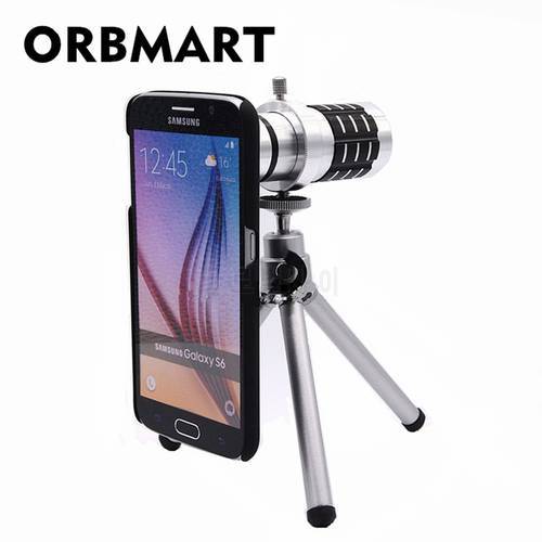 ORBMART Aluminum 12X Optical Zoom Telescope Camera Lens For Samsung S6 S6 Edge Plus S7 S7 Edge With Protective Back Case