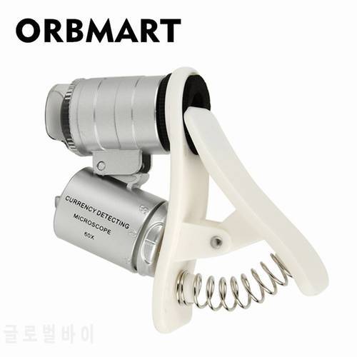 ORBMART Universal Clip LED Light 60X Pocket Microscope Magnifier Macro Phone Lens For iPhone Samsung HTC LG Xiaomi Meizu