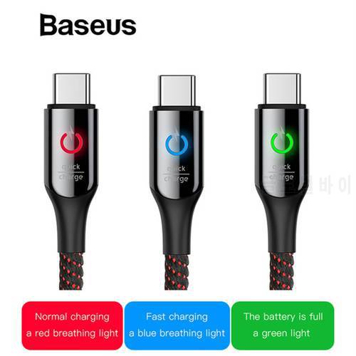 Baseus Type C Cable Smart Power off USB C Cable for Xiaomi 10 9t Quick Charge 3.0 Cable for Redmi Note 9s USB Type C Cable Cord