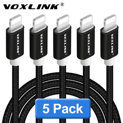 VOXLINK USB Cables 5Pack to 8 Pin Nylon USB Charging Data Cables For iPhone X Xs xr 8 8plus 7plus 6s plus 5s iPad Air USB Cable