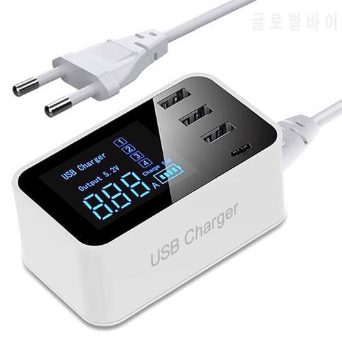 Smart Quick Charge Type C USB Charger HUB LCD Display Smart Charger Travel Mobile Phone Fast Charger For iPhone Samsung Adapter