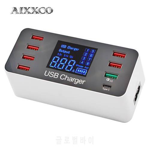 AIXXCO QC3.0 With LED Display USB Charger for iPhone X 8 7 iPad desktop wall Charger for Samsung S9 Xiaomi Mobile Phone Charger