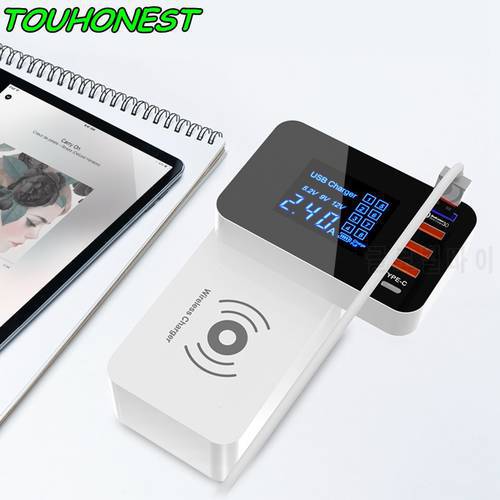LCD Display QI Wireless Charger Quick Charge QC 3.0 Smart USB Type C Fast Charging Power Adapter For iPhone Samsung UK US EU