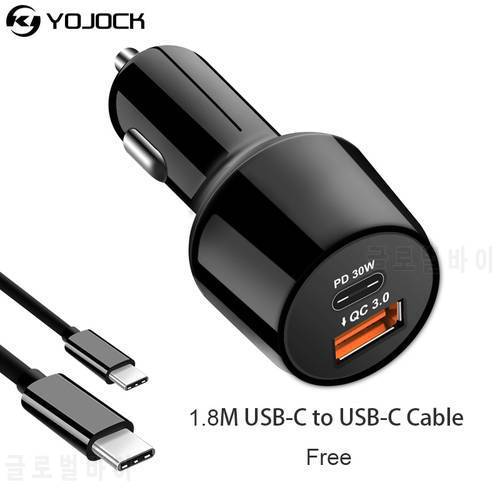 Yojock USB C Power Delivery PD Car Charger Quick Charge QC3.0 Fast Charging for Samsung S8 S7 Xiaomi Mi6 w/ Black USB C Cable