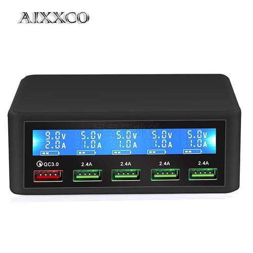 AIXXCO USB Quick Charger 40W 5-Port LED Display Quick Charge 3.0 Fast Charger Desktop Charging Station iPhone X 8 7 6, iPad