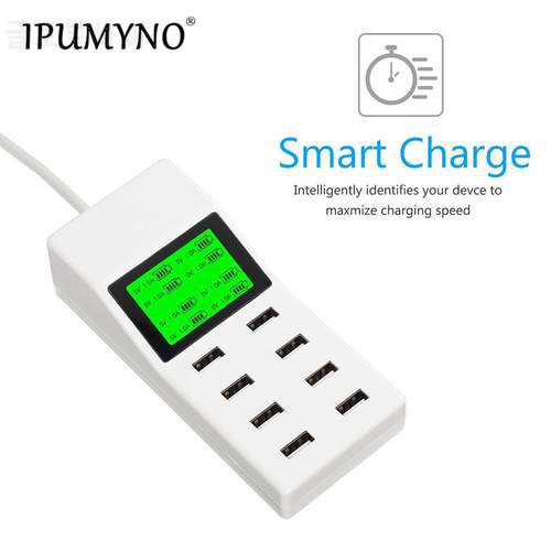 IPUMYNO 8 Port Smart USB Charger Hub with LCD 40W Multi-Port USB Charging Station USB Wall Travel Charger for Smartphone Tablets