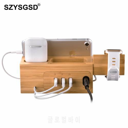 SZYSGSD Natural Wood Charger Holder Stand for iPhone XR XS Charger Dock for Apple watch Charging Station for Apple Airpods Pro