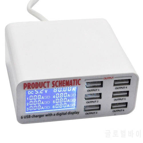 USB Charger Portable Multi USB Port Rapid Charger 6 Port USB Socket Fast Charger with LCD Display for Smart Mobile Phone