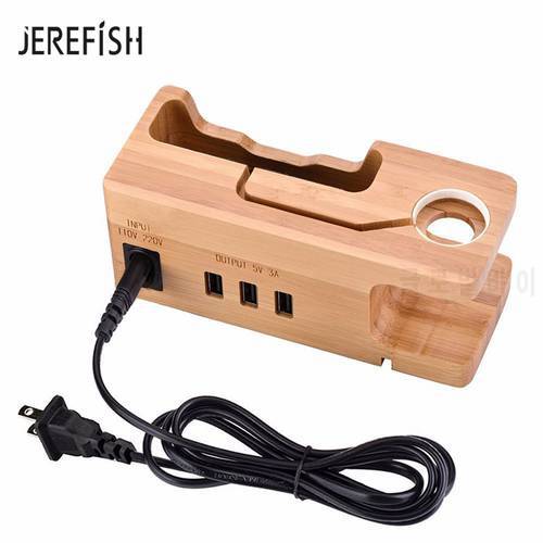 2 in 1 Mobile Phone Holder +3 USB Charger Storage Universal Wood Charging Dock Stand Fast Charging For iWatch for iPhone For UMI