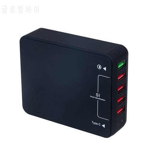 6 Ports 3.5A(Max) Quick Charge QC 3.0 Portable Universal EU Plug Phone USB Charger Adapter 1 Type C for iPhone Xiaomi Samsung