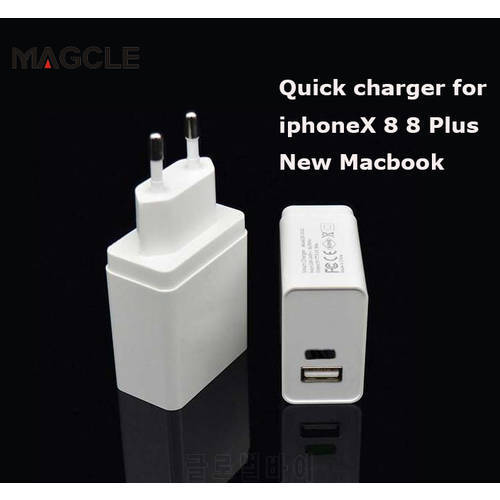 Magcle 30W Type C Quick Charger 3.0 PD Fast charger 15V/2A 2USB Travel wall charger for iPhone X 8 For Samsung shipping