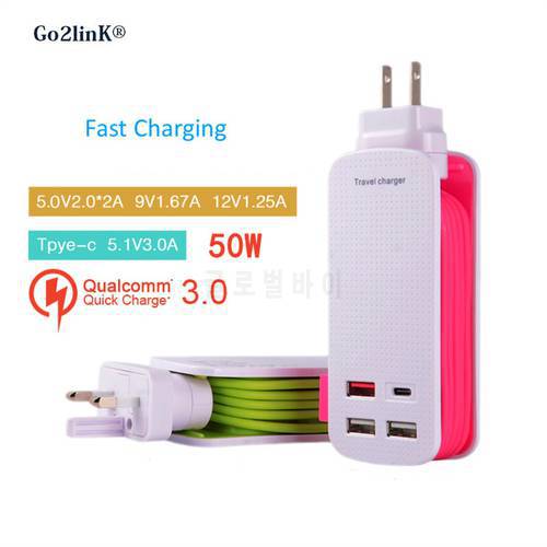 USB Mobile Charger 50W 1-Port Quick Charge QC 3.0 USB Type-C Fast Charging for Samsung S8 S7 xiaomi mi5s iPad Air 2 /Pro Charger