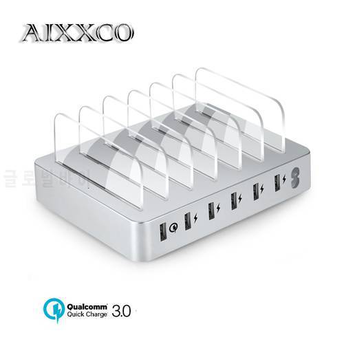 AIXXCO Quick charger 3.0 6-Port USB Charging Station Dock 45W 9A USB Charger Hub Fast USB Charging Dock For Smartphone Tablet