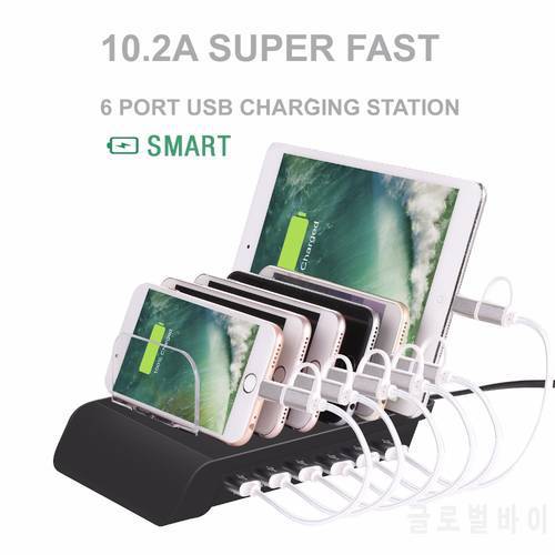 6 ports USB phone charger station multi port charging desk stand with cables For tablet iPhone 8 7 6 6S 5 Samsung xiaomi HTC