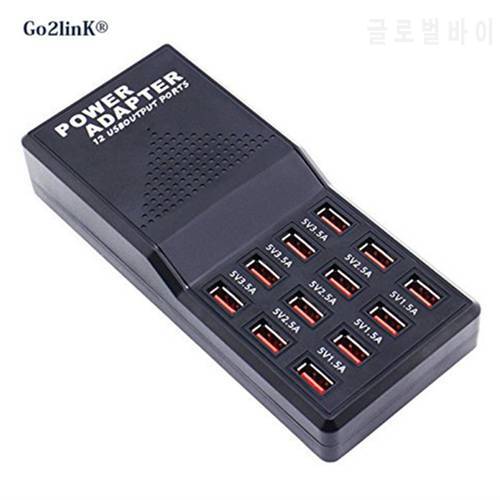 Go2linK 5V 12A Output Max 3.5A 12 Ports USB Socket Power Fast Chargers for Mobile Phones and Tablets EU/US Plugs