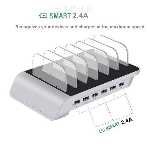 Multi port USB phone charger 6 Ports fast Charging Station Dock Stand Holder For iPhone 7 6 6S 5 Samsung xiaomi redmi iwatch