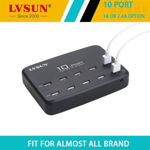 LVSUN 5V 2.4A 10 Port USB Universal Mobile Phone Charger AC Adapter For iPad iPhone 7 6 4S 5 5S Samsung S3 S4 S5 xiao mi HUA WEI