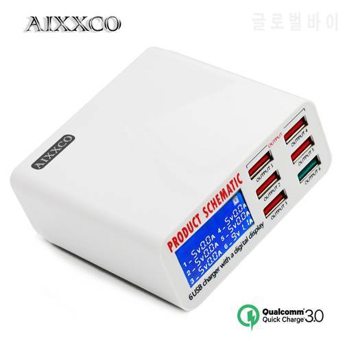 AIXXCO Fast Charge 3.0 6 Ports Smart Mobile Phone Desktop USB Charger for iPhone Samsung Xiaomi Quick Charger