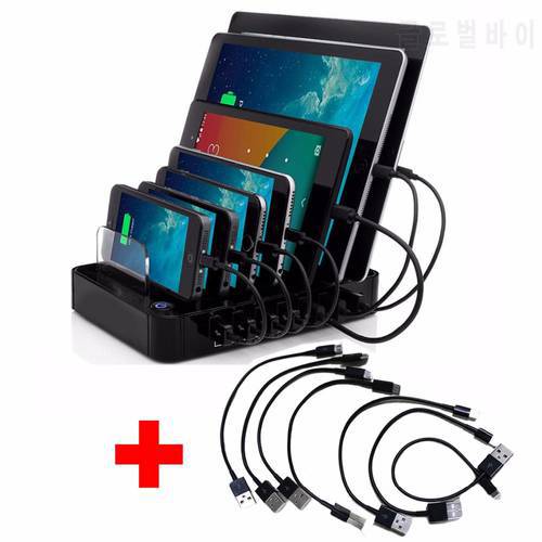 AC100-240V USB Charger Hub DC5V 7-port Quick Charging Station for Android Apple Mobile Phone and Tablet PC with 7pcs USB Cables
