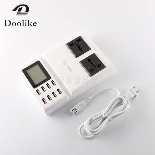 New 8 USB PORTS Charger with LCD Screen Display 1.5M White Portable Cellphone Mulit USB Charger 1.5M Universal Fast Chargeur