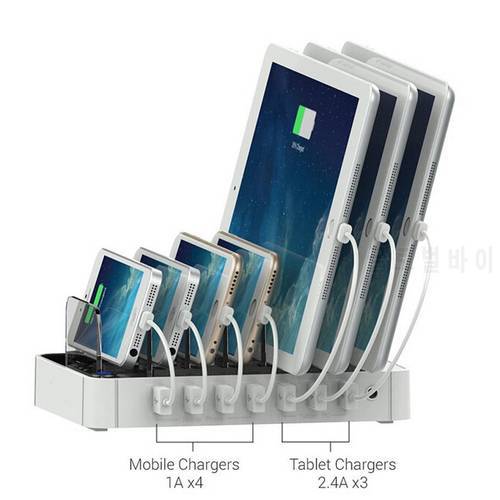 New portable 7 port multi port usb charger station adapter for IPhone Android mobile phone tablet device (black)