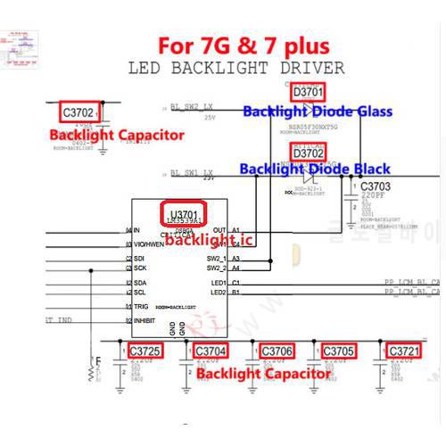 20set/lot U3701 D3701 D3702 C3702 C3725 C3704 IC Chip Diode Capacitor For iphone 7 7plus 7 plus Dim no LED backlight fix kit
