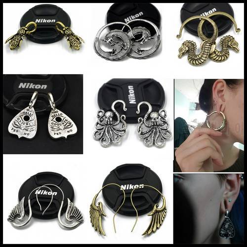 New Fashion Tribal Brass Dragon,Seahorse,Snake OUIJA Earrings Hoop Ear Taper Plug Stretcher Ear Weights Piercing Body Jewelry