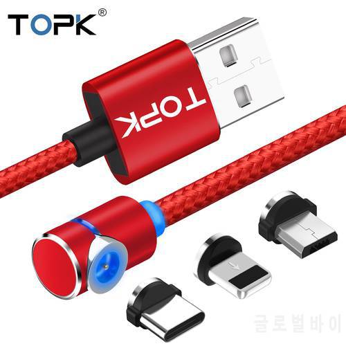 TOPK L-Line 1m 2m Magnetic Cable USB C Type C Cable & Micro USB Cable LED Magnet Charger Cable For iPhone X 8 7 6 Red