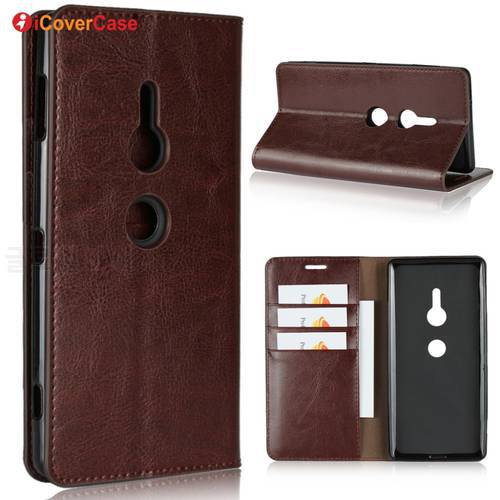 Luxury Real Genuine Leather Wallet Case For Sony Xperia XZ2 Premium Flip Cover Card slot Stand Protect Case for XZ2 Compact
