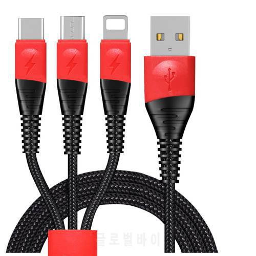 Double Color 3 in 1 USB Cable For iPhone 14 13 12 11 Pro Micro USB Type C 2.4A Wire For Xiaomi Samsung S9 Fast Charging Cord