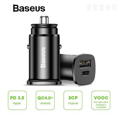 Baseus 30W Quick Charge 4.0 AFC SCP Car Charger For iPhone Samsung Huawei PPS Fast Charging USB PD Quick Charge Type C Charger