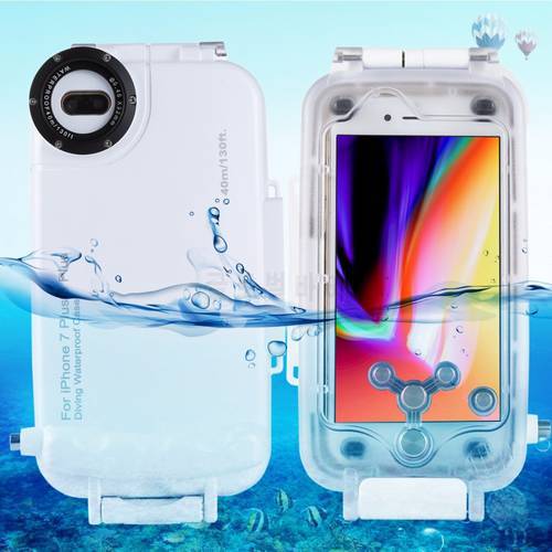 For iPhone 7 Plus & 8 Plus Waterproof Diving Housing Cover Case 40m/130ft Underwater Housing Case Snorkeling Surfing Swimming