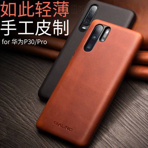 Real Genuine Cow Skin Back Cover For Huawei P30 Full Grain Leather Case For Huawei P30 Pro Metal Button Natural Cowhide