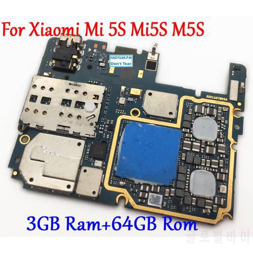 100% Test Full Work Original Unlock Motherboard For Xiaomi 5S Mi 5S Mi5S M5S 3GB+64GB Logic Circuit Board Plate Global Firmware