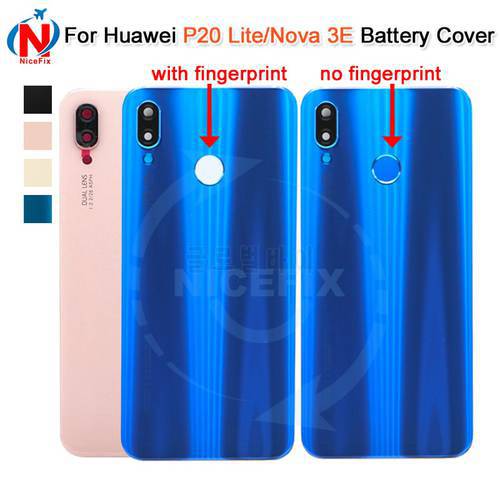 For Huawei P20 Lite Back Housing Battery Case Rear Cover Door Glass Panel+camera lens+Fingerprint button huawei Nova 3e Cover