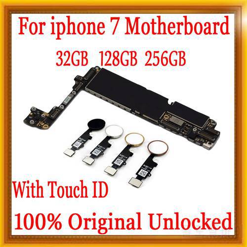 With Fingerprint For iPhone 7 Motherboard No ID Account Mainboard GSM WCDMA LTE 4G Logic Board With / Without home button Plate