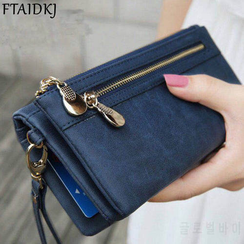 FTAIDKJ Universal Multifunction Women Wallet PU Leather Phone Bag Case Female Double Zipper Clutch Coin Purse Ladies Wristlet