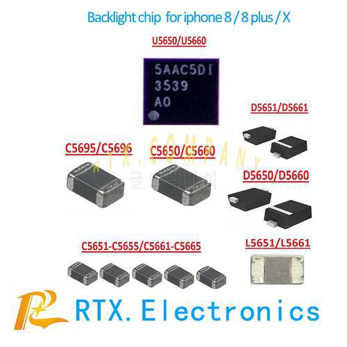 5set(55pcs) Backlight solutions Kit chip for IPhone 8 8Plus X backlight IC U5650/U5660+Coil+Diode+Capacitor mobile phone repair