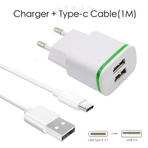 LED Light EU 2-Port USB Charger Fast Charging USB C Cable for Huawei P20 / P30 Pro / P40 Lite P 40 Nova 5t 5 t Honor 10 9 20 pro