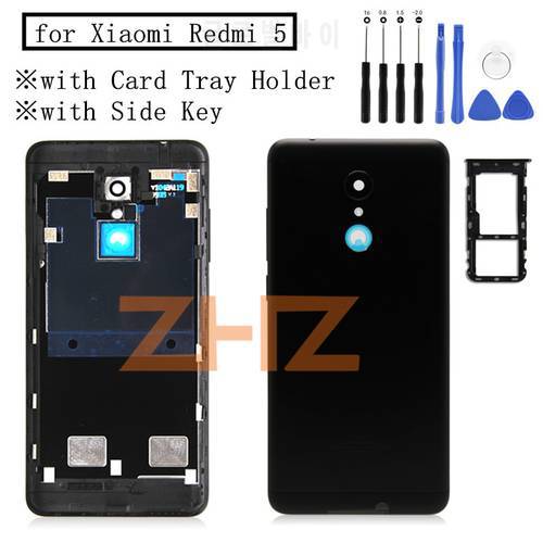 Original For Xiaomi Redmi 5 Battery Back Cover Rear Door Housing + Side Key + Card Tray Holder +tools Replacement Repair Parts