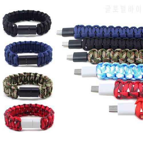 Outdoor Braided Camouflage Micro USB Type C Bracelet USB C Charger Data Charging Cable Sync Cord For iPhone 6 7 X Samsung S7 S10