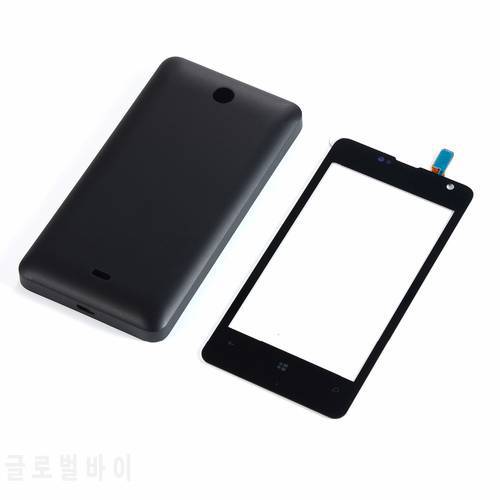 For Microsoft Nokia Lumia 430 N430 Touch Screen Digitizer Panel Glass+Housing Battery Door Back Cover+Sticker Glue