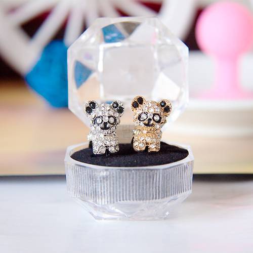 Fashion Simple Lovely Cute Panda with Diamond Dust Plug for Iphone for Andriod and All 3.5mm Headphone Hole