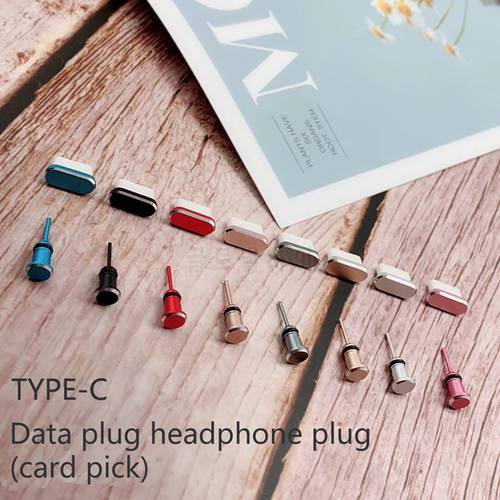 Metal 3.5mm earphone jack cap plug sim card pin + TYPE-C Charging & data port Anti Dust Plug for Huawei Xiaomi oppo vivo Samsung