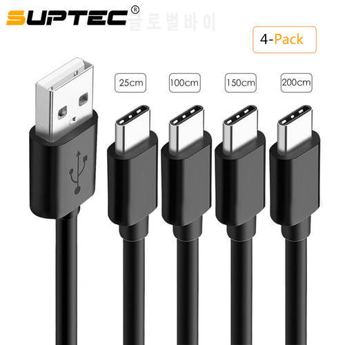 SUPTEC 4-Pack Type C Cable for Huawei Samsung Galaxy S8 S9 Plus Xiaomi 8 Oneplus Meizu USB C Charging Cable USB Charger Adapter